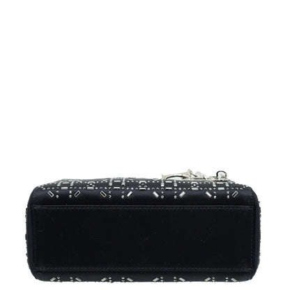 Christian Dior Black Cannage Satin Lady Dior Mini Strass Bag Rovelle Bags