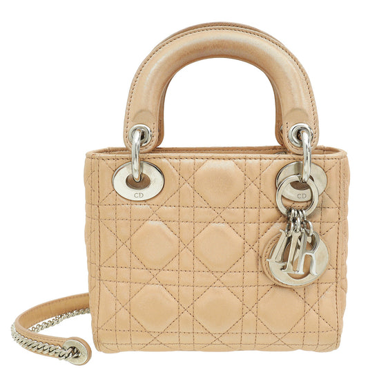 Christian Dior Metallic Nude Lady Dior Mini Shimmering Chain Bag Rovelle Bags