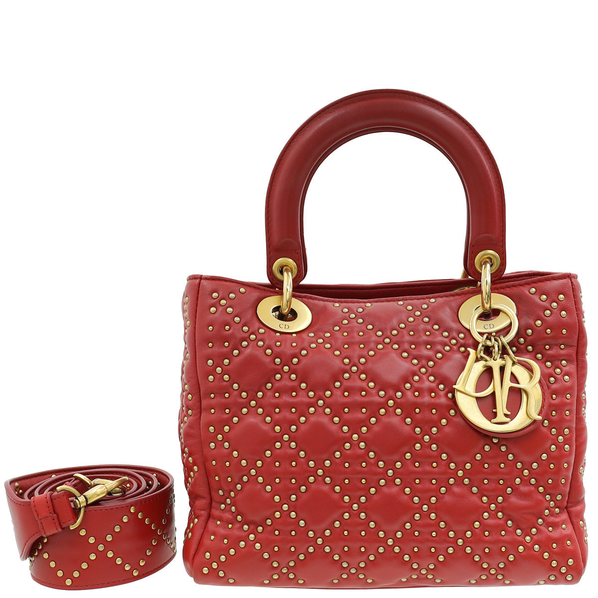 Christian Dior Red Lady Dior Studded Supple Medium Bag Rovelle Bags