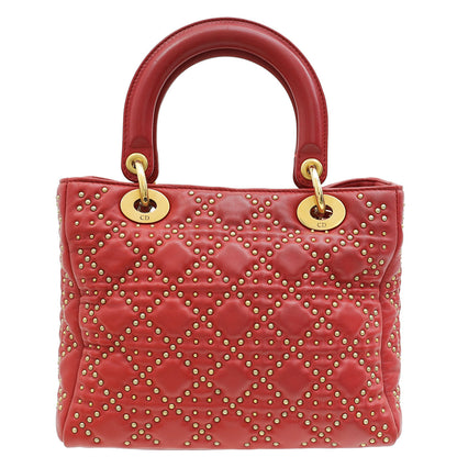 Christian Dior Red Lady Dior Studded Supple Medium Bag Rovelle Bags