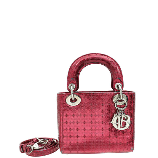 Christian Dior Metallic Fuchsia Lady Dior Microcannage Mini Strap Bag Rovelle Bags