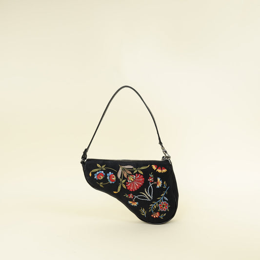 Christian Dior Multicolor Galliano Era Embroidered Saddle Pochette Bag Rovelle Bags