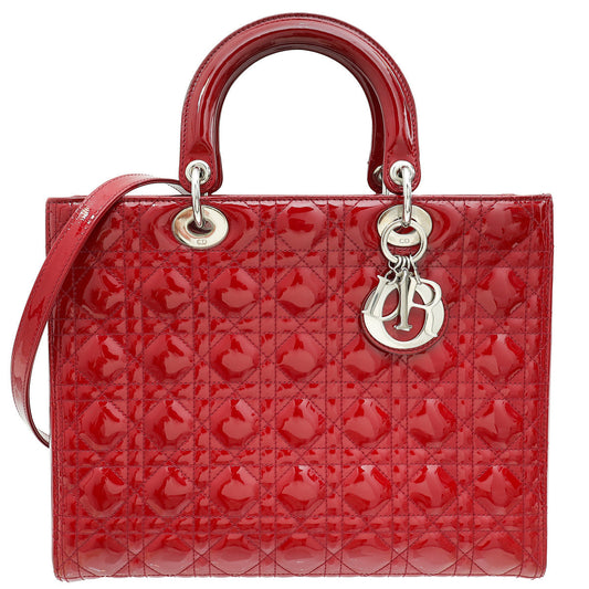 Christian Dior Cherry Red Lady Dior Large Bag Rovelle Bags