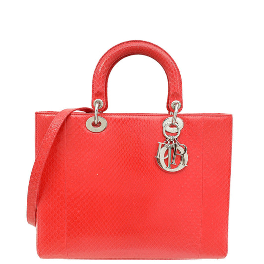 Christian Dior Red Snakeskin Lady Dior Large Bag Rovelle Bags