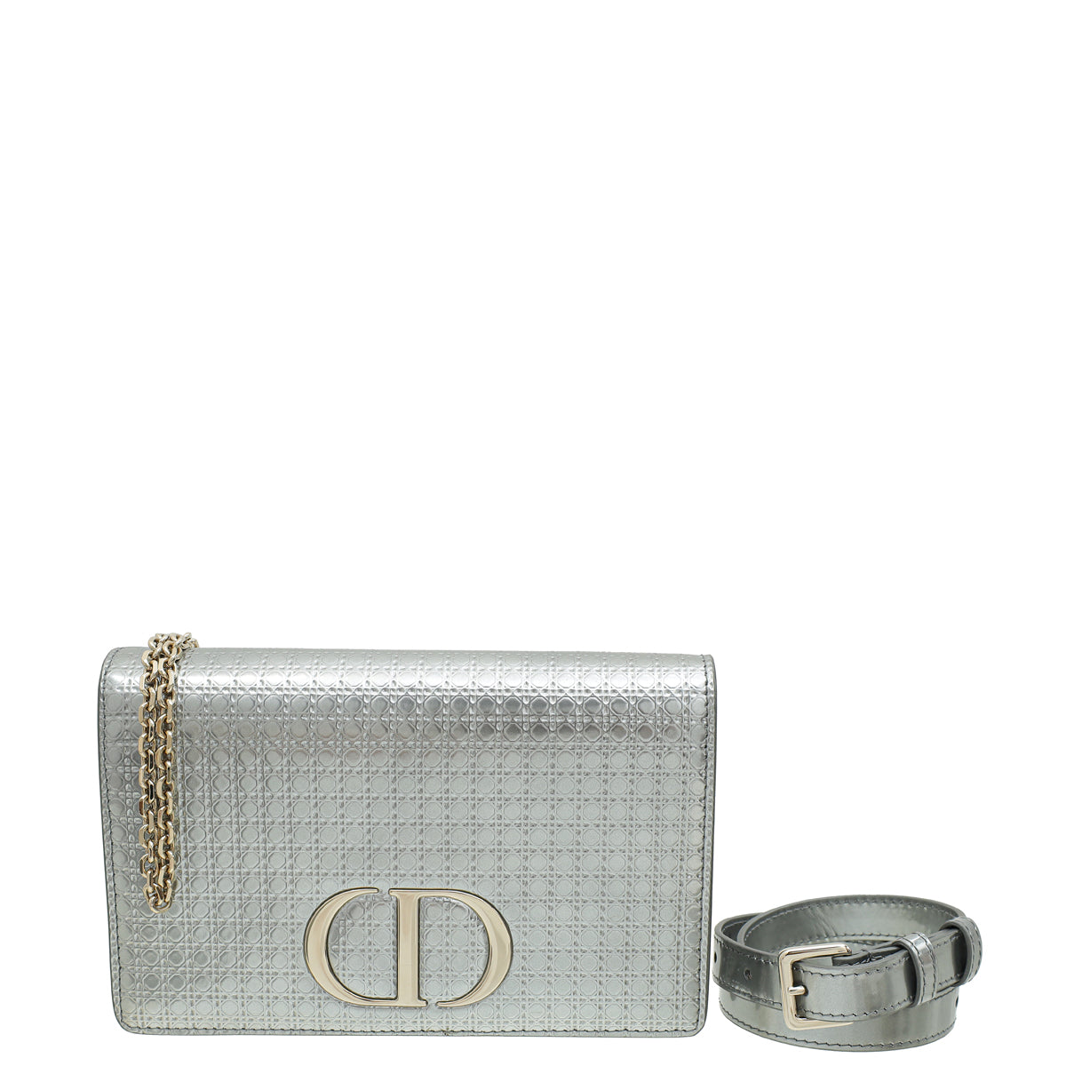 Christian Dior Silver 30 Montaigne Micro Cannage 2 In 1 Pouch Rovelle Bags