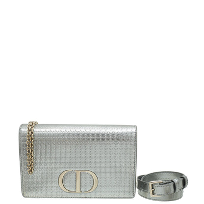 Christian Dior Silver 30 Montaigne Micro Cannage 2 In 1 Pouch Rovelle Bags