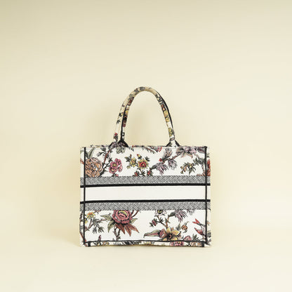 Christian Dior White Multicolor Jardin Botanique Embroidery Book Tote Medium Bag Rovelle Bags