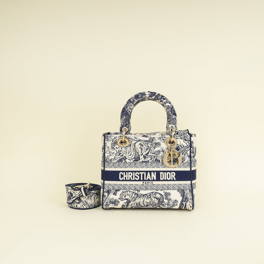 Christian Dior Bicolor Toile De Jouy Lady D-Lite Medium Bag Rovelle Bags