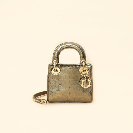 Christian Dior Metallic Olive Lady Dior Alligator Mini Chain Bag Rovelle Bags