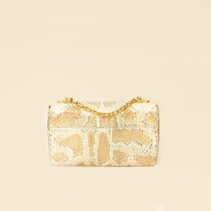Christian Dior Metallic Golden Beige Python Caro Flap Medium Shoulder Bag Rovelle Bags