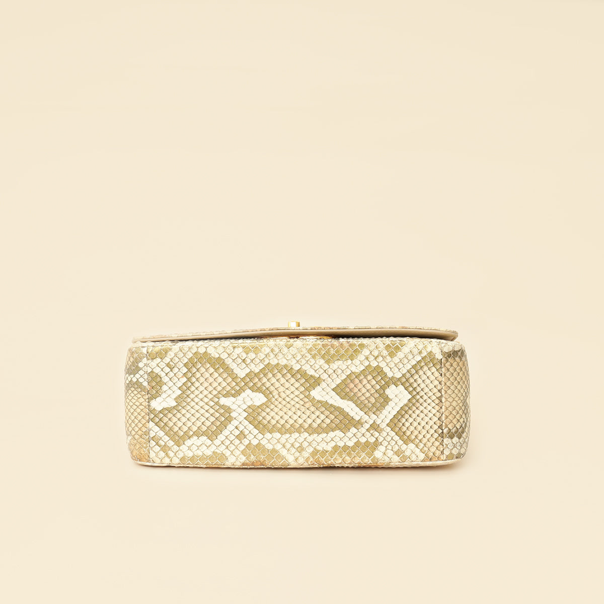 Christian Dior Metallic Golden Beige Python Caro Flap Medium Shoulder Bag Rovelle Bags