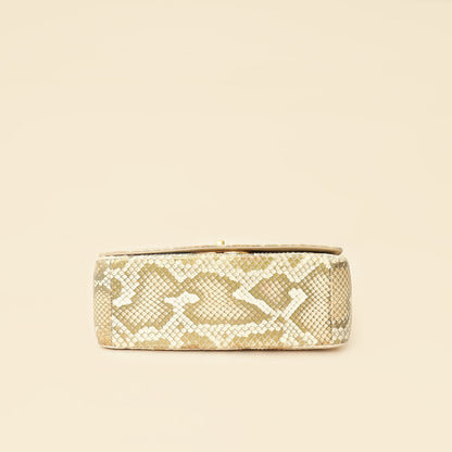 Christian Dior Metallic Golden Beige Python Caro Flap Medium Shoulder Bag Rovelle Bags