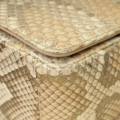 Christian Dior Metallic Golden Beige Python Caro Flap Medium Shoulder Bag Rovelle Bags