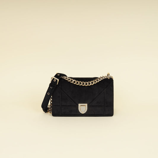 Christian Dior Black Diorama Velvet Small Crystal Lock Shoulder Bag Rovelle Bags