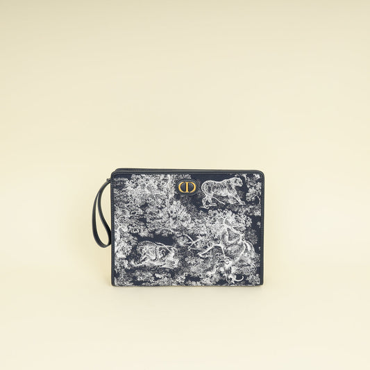 Christian Dior Navy Blue Toile De Jouy 30 Montaigne Pouch Rovelle Bags