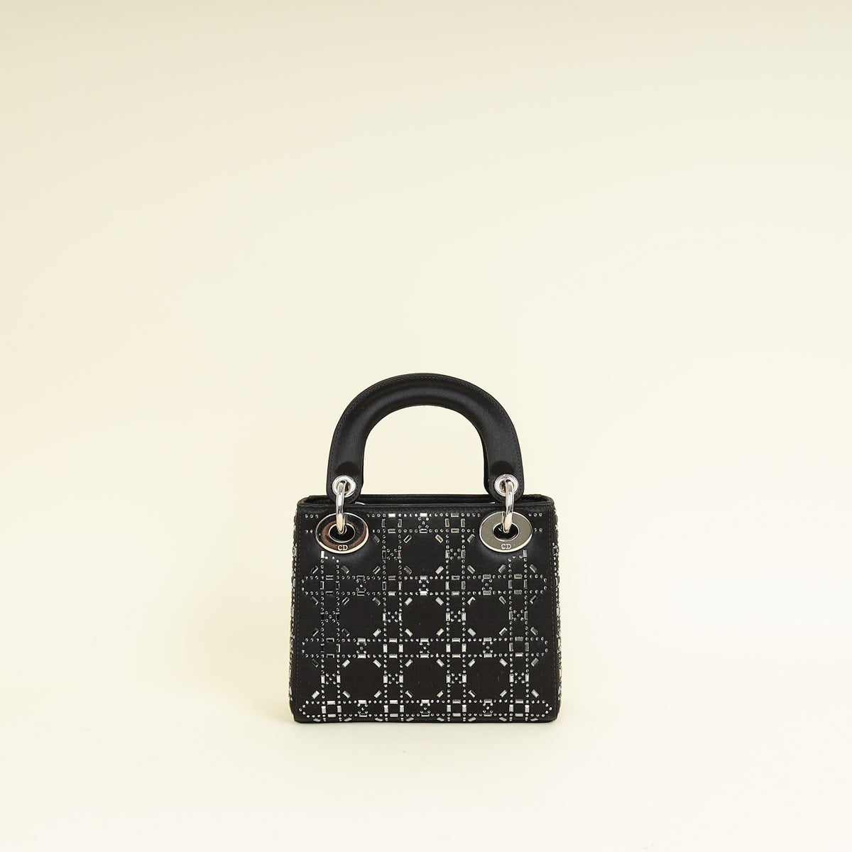 Christian Dior Black Satin Strass Cannage Mini Lady Dior Bag Rovelle Bags