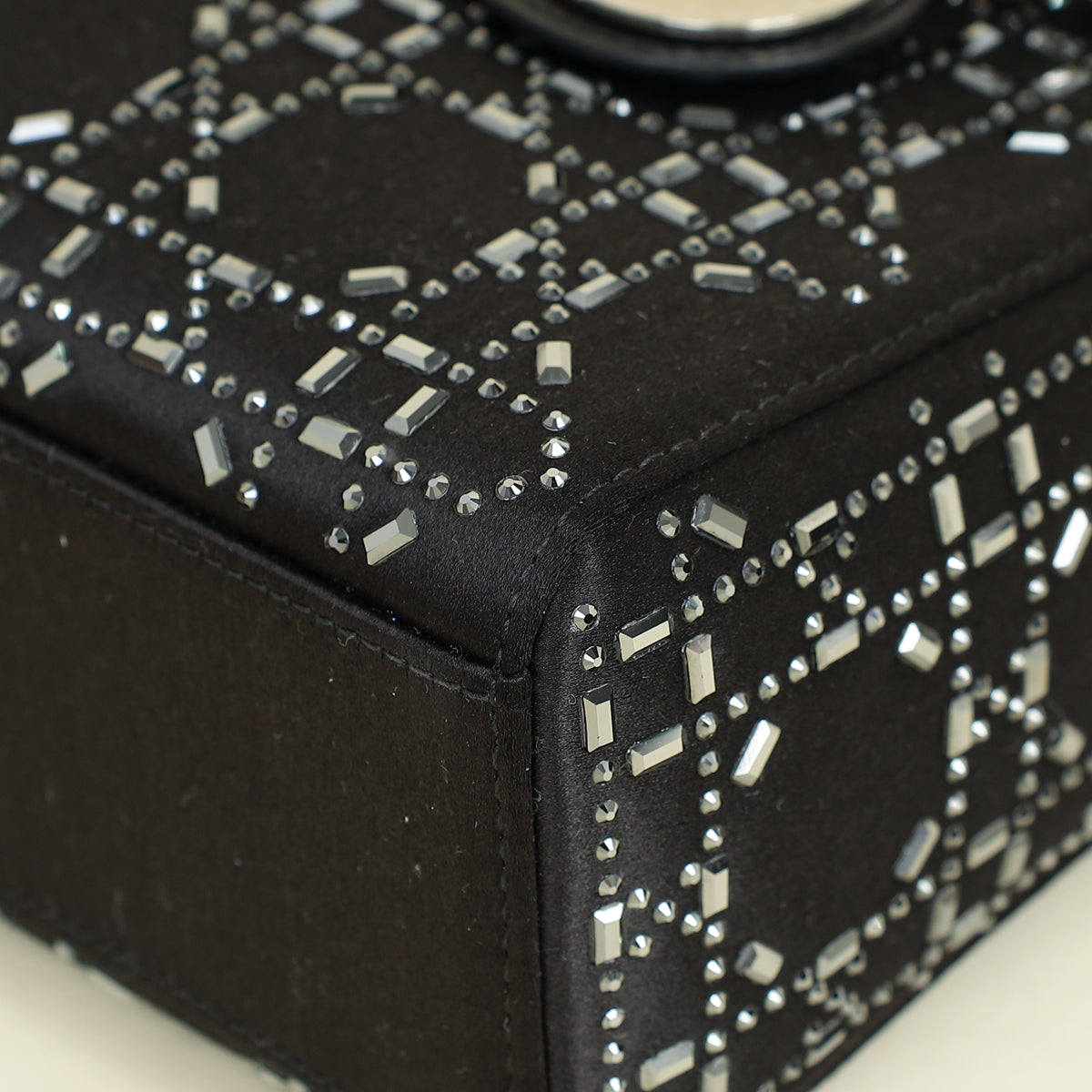 Christian Dior Black Satin Strass Cannage Mini Lady Dior Bag Rovelle Bags