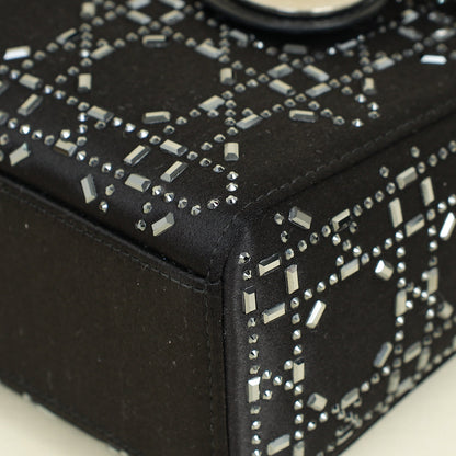 Christian Dior Black Satin Strass Cannage Mini Lady Dior Bag Rovelle Bags