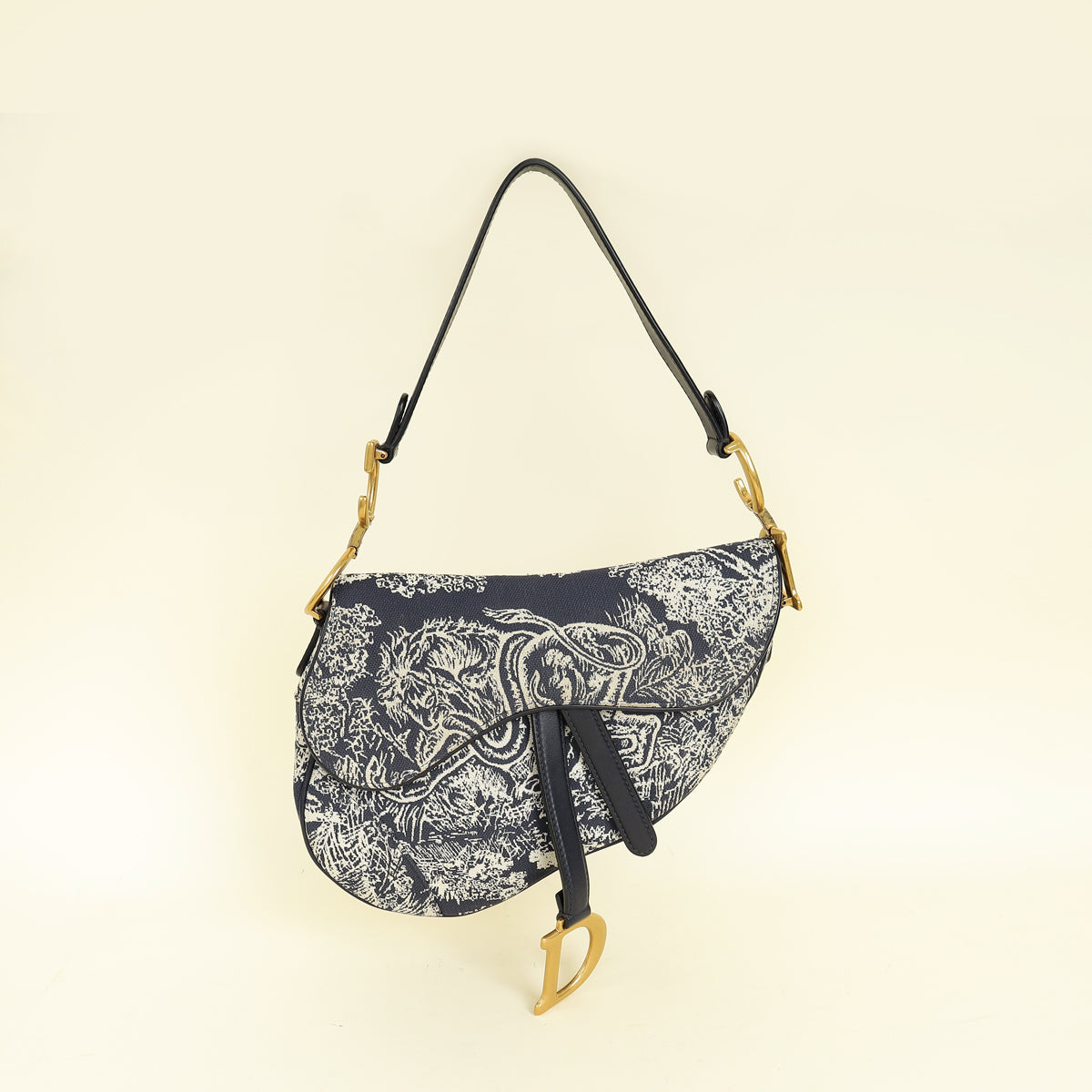 Christian Dior Navy Blue Toile De Jouy Saddle Medium Bag Rovelle Bags
