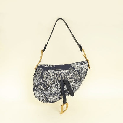 Christian Dior Navy Blue Toile De Jouy Saddle Medium Bag Rovelle Bags