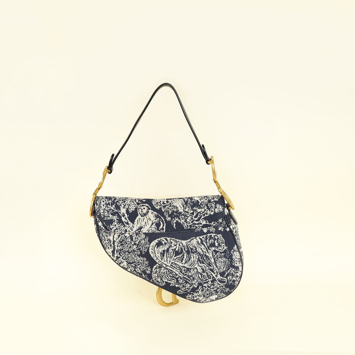 Christian Dior Navy Blue Toile De Jouy Saddle Medium Bag Rovelle Bags
