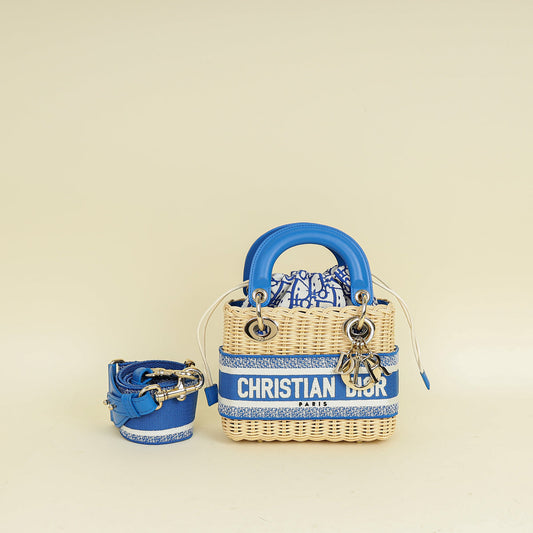 Christian Dior Florescent Blue Lady Dior Wicker Mini Bag Rovelle Bags