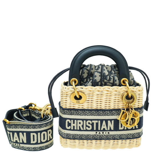 Christian Dior Bicolor Wicker Jacquard Mini Lady Dior Bag Rovelle Bags