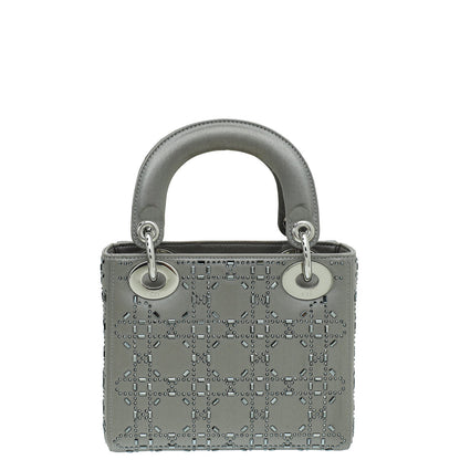 Christian Dior Grey Satin Lady Dior Strass Cannage Mini Bag Rovelle Bags