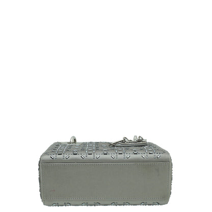 Christian Dior Grey Satin Lady Dior Strass Cannage Mini Bag Rovelle Bags