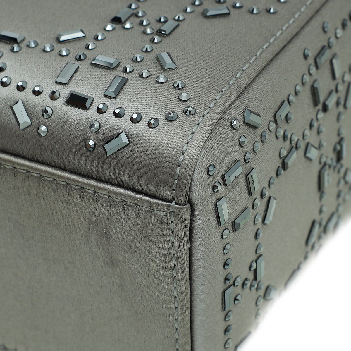Christian Dior Grey Satin Lady Dior Strass Cannage Mini Bag Rovelle Bags