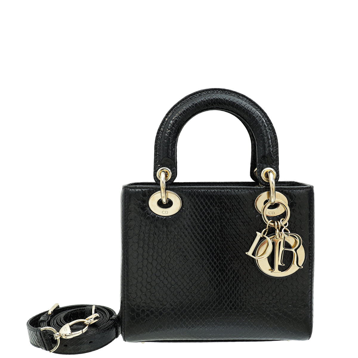 Christian Dior Black Shiny Snakeskin Lady Dior Small Bag Rovelle Bags