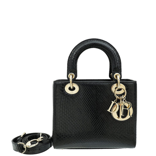 Christian Dior Black Shiny Snakeskin Lady Dior Small Bag Rovelle Bags