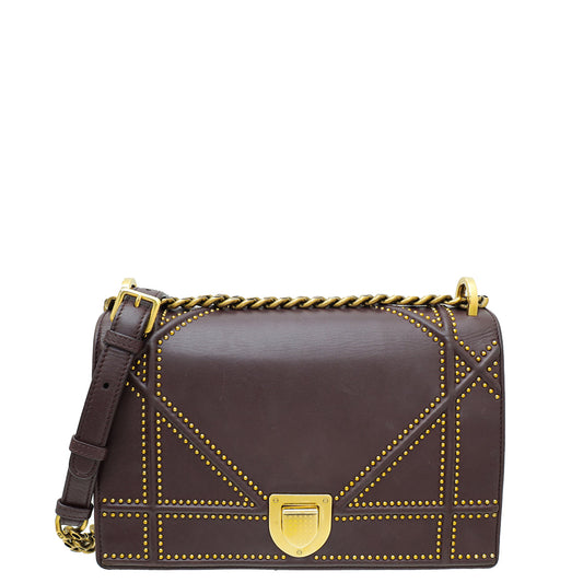 Christian Dior Burgundy Studded Diorama Medium Bag Rovelle Bags