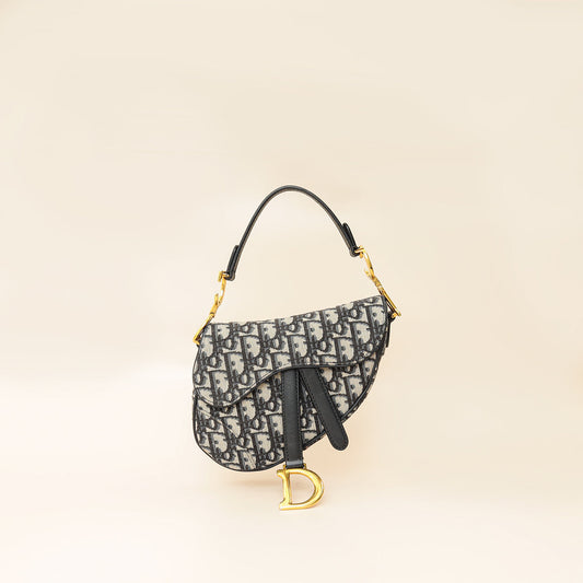 Christian Dior Navy Blue Oblique Mini Saddle Bag Rovelle Bags