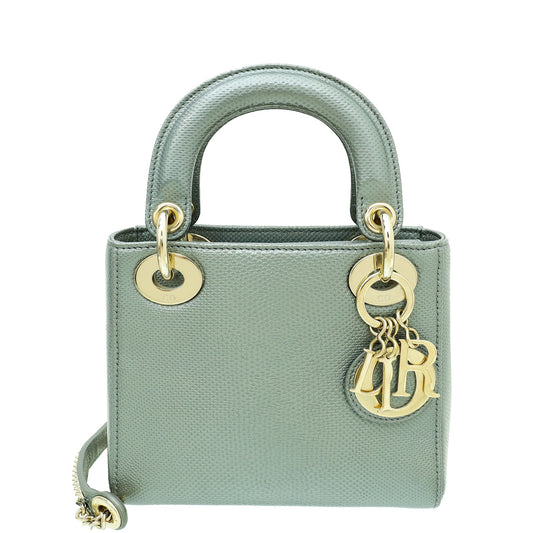 Christian Dior Metallic Grey Lizard Lady Dior Mini Chain Bag Rovelle Bags