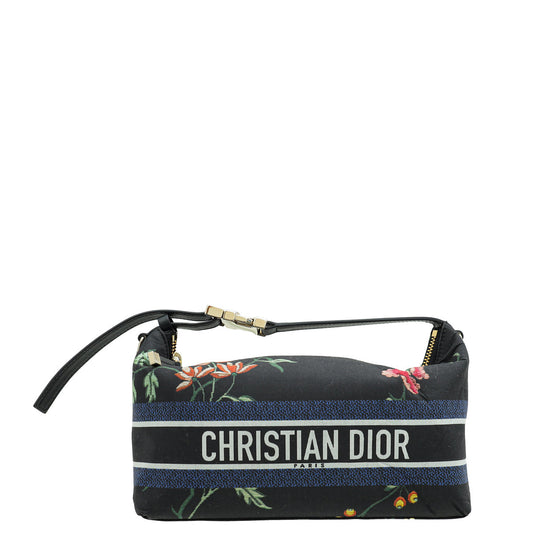 Christian Dior Black Multicolor Petites Fleurs Print Diortravel Nomad Medium Pouch Rovelle Bags