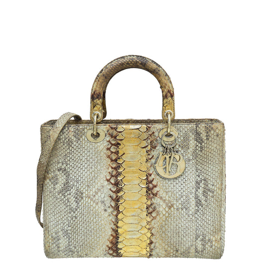 Christian Dior Bicolor Python Ombre Lady Dior Large Bag Rovelle Bags