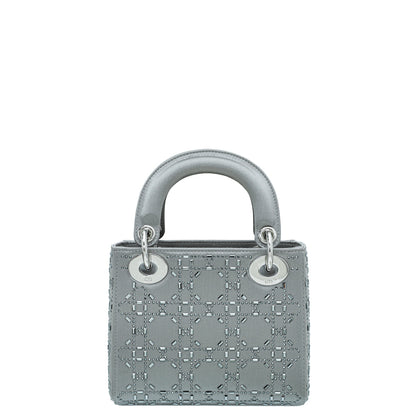 Christian Dior Grey Satin Strass Cannage Lady Dior Mini Bag Rovelle Bags