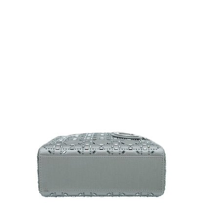 Christian Dior Grey Satin Strass Cannage Lady Dior Mini Bag Rovelle Bags