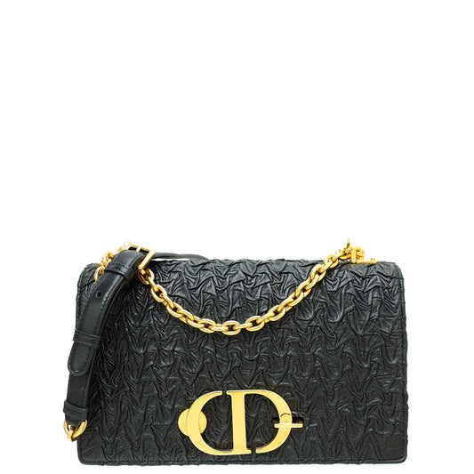 Christian Dior Black 30 Montaigne Wavy-Effect Flap Shoulder Bag Rovelle Bags