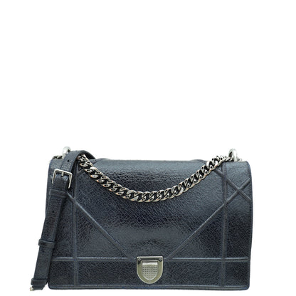 Christian Dior Navy Blue Diorama Ceramic Effect Large Flap Bag Rovelle Bags
