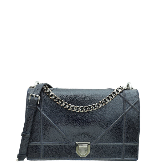 Christian Dior Navy Blue Diorama Ceramic Effect Large Flap Bag Rovelle Bags