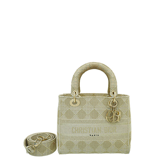 Christian Dior Gold Tone Lady Dior D-Lite Medium Bag Rovelle Bags