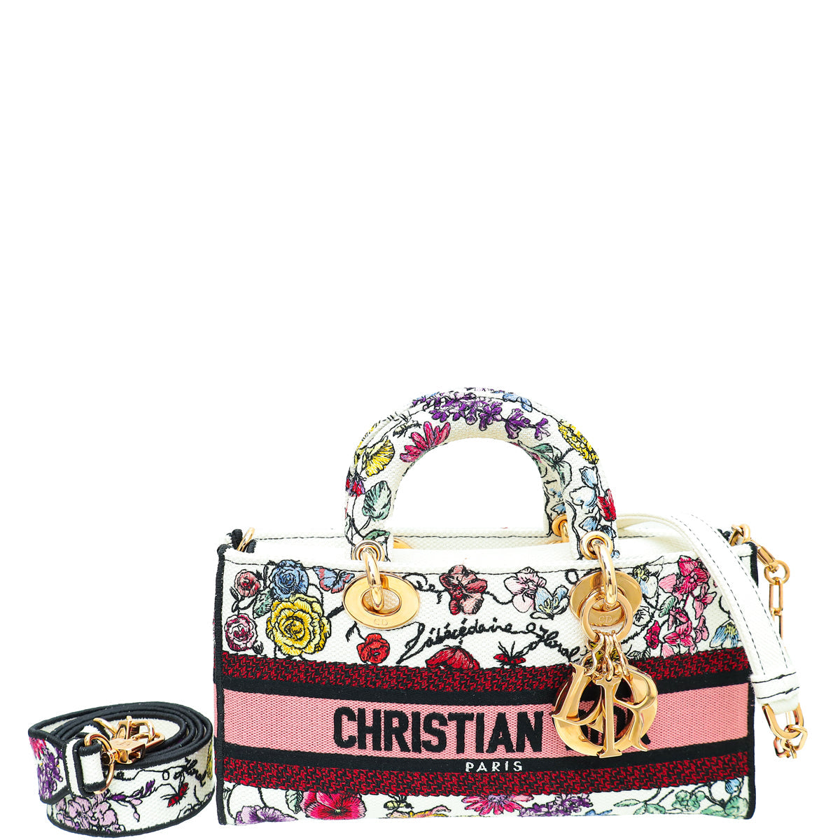 Christian Dior White Multicolor Lady D-Joy Embroidered Medium Bag Rovelle Bags