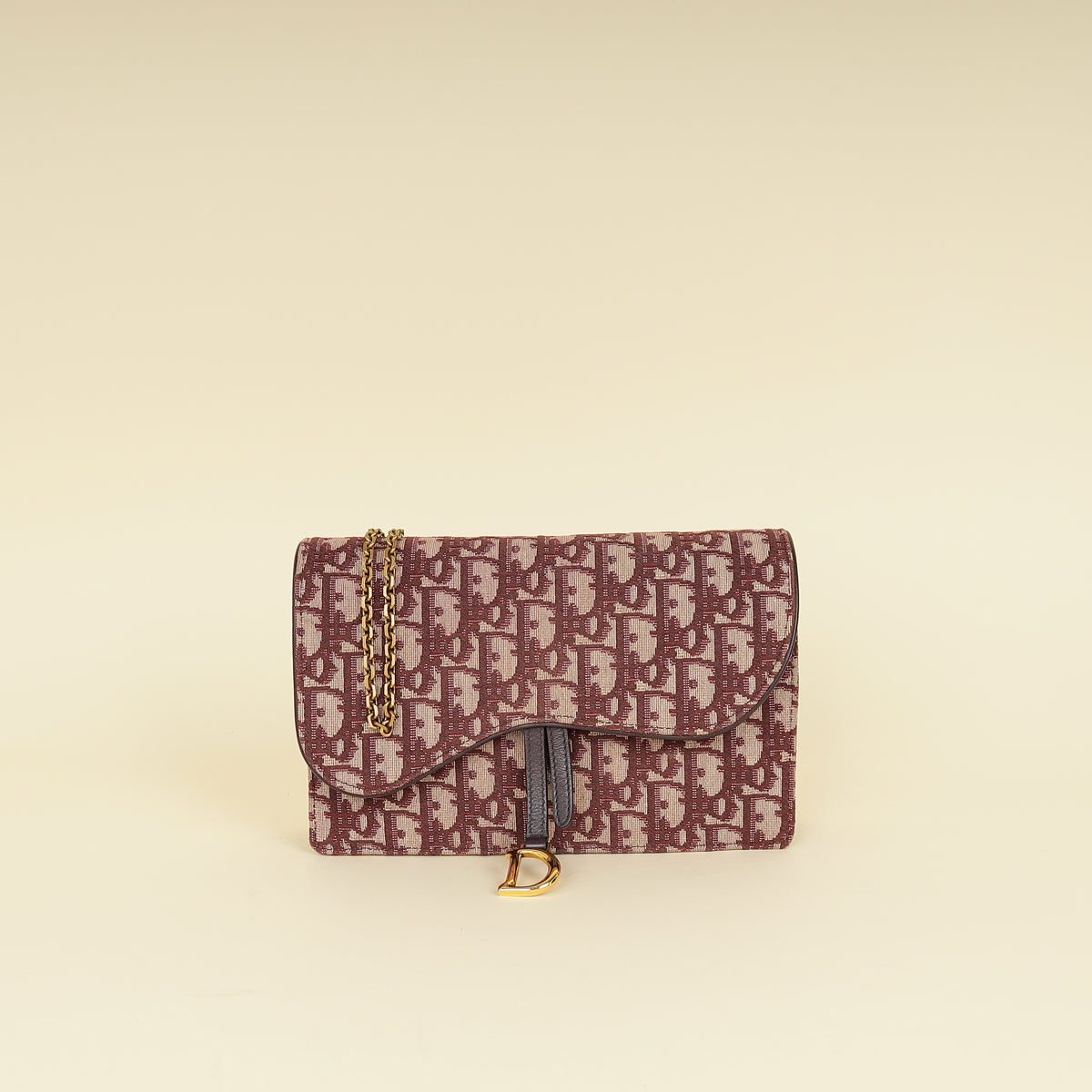 Christian Dior Burgundy Oblique Saddle Chain Pouch Rovelle Bags