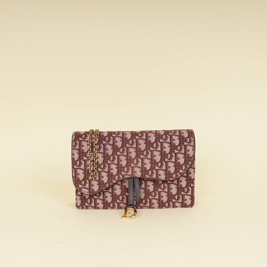 Christian Dior Burgundy Oblique Saddle Chain Pouch Rovelle Bags