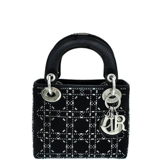 Christian Dior Black Satin Lady Dior Mini Bag Rovelle Bags