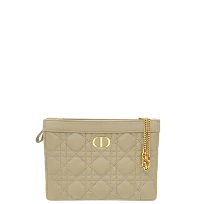 Christian Dior Sand Caro Zipped Pouch With Chain Rovelle Bags