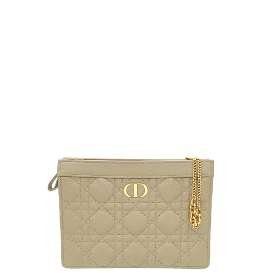Christian Dior Sand Caro Zipped Pouch With Chain Rovelle Bags