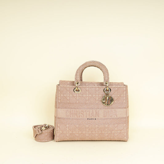 Christian Dior Pink Embroidered Lady D-Lite Large Bag Rovelle Bags